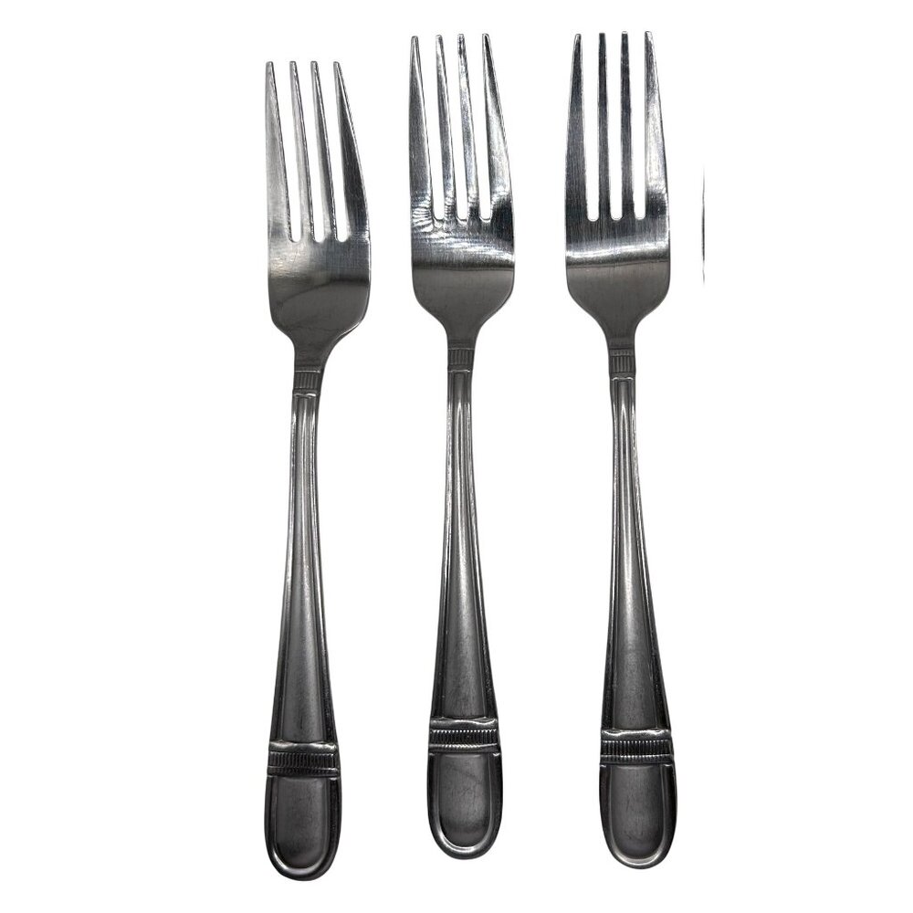 3 Oneida Colonnade dinner forks stainless steel frosted handle glossy flatware
